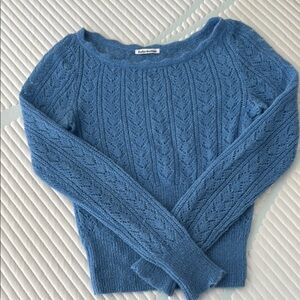 Reformation “Seine Pointelle” Blue Crew Neck Sweater with Textured Knit